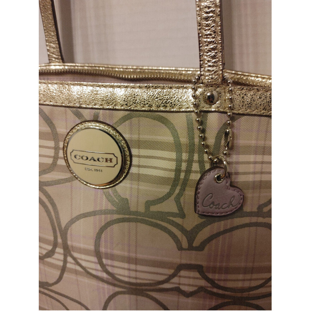 Coach Signature Plaid Cream Lavender Tote F17474 - Picture 9 of 9